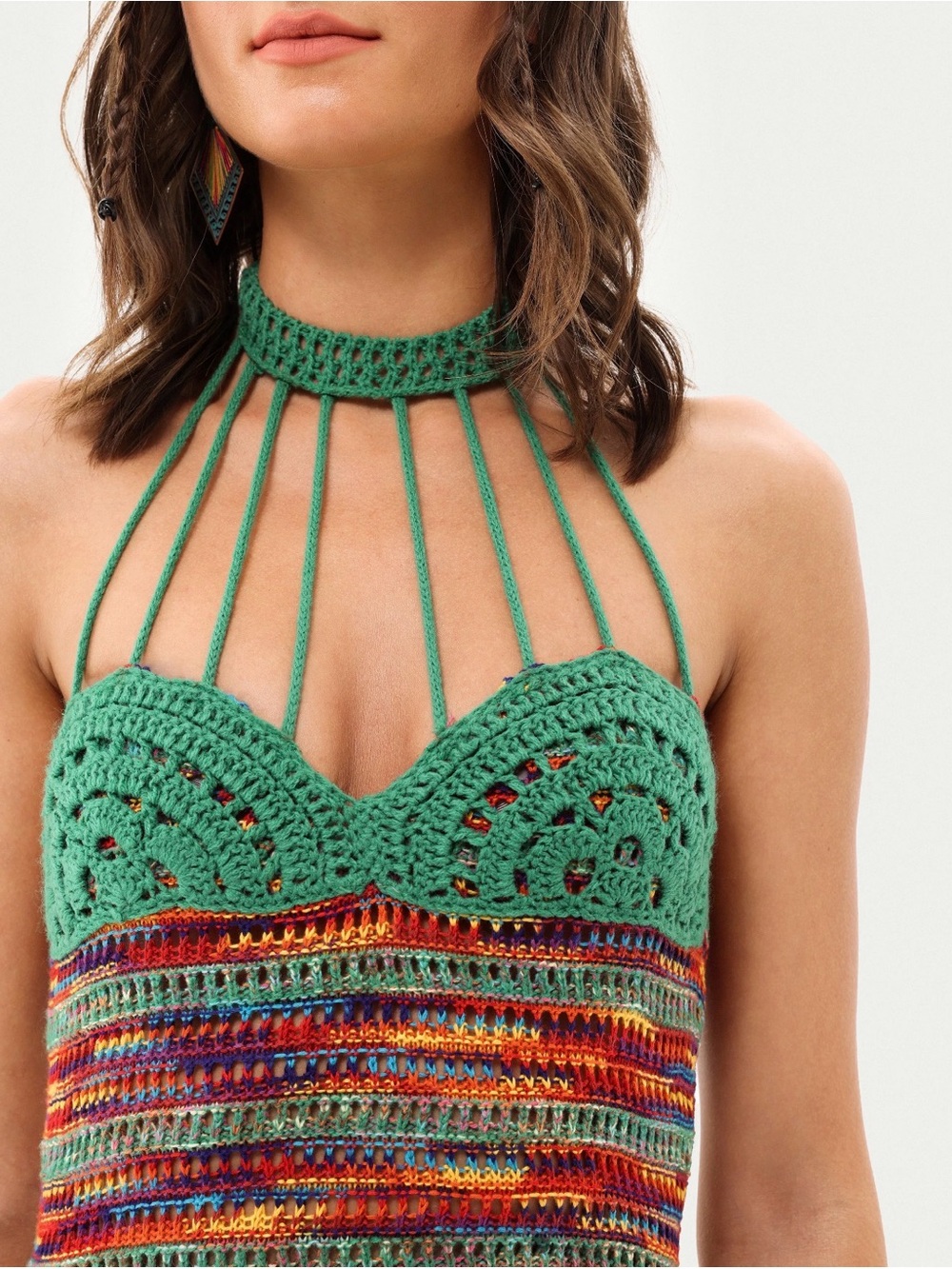 Cider Crochet Multicolor Midi Dress with Green Yoke | Size Small - Picture 4 of 11